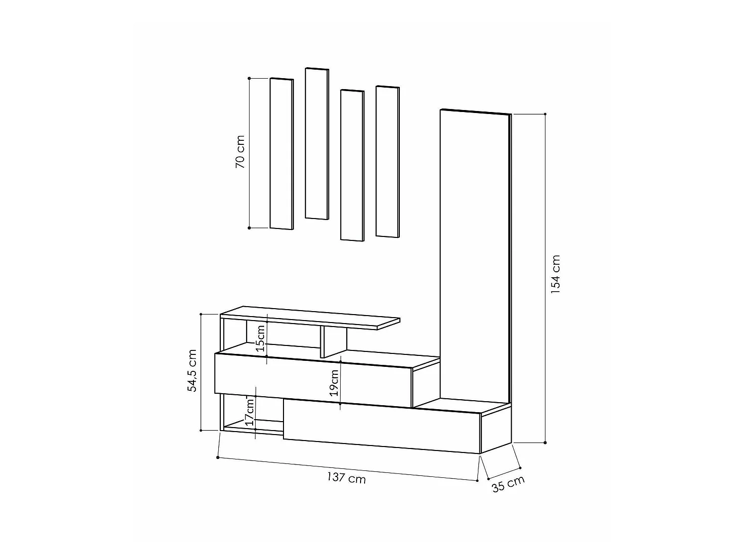 Meuble d'entrée Himalia, Crochet d'entrée, Composition pour l'atrium, Console de rangement multifonction, 137x35h55 cm, Blanc et chêne