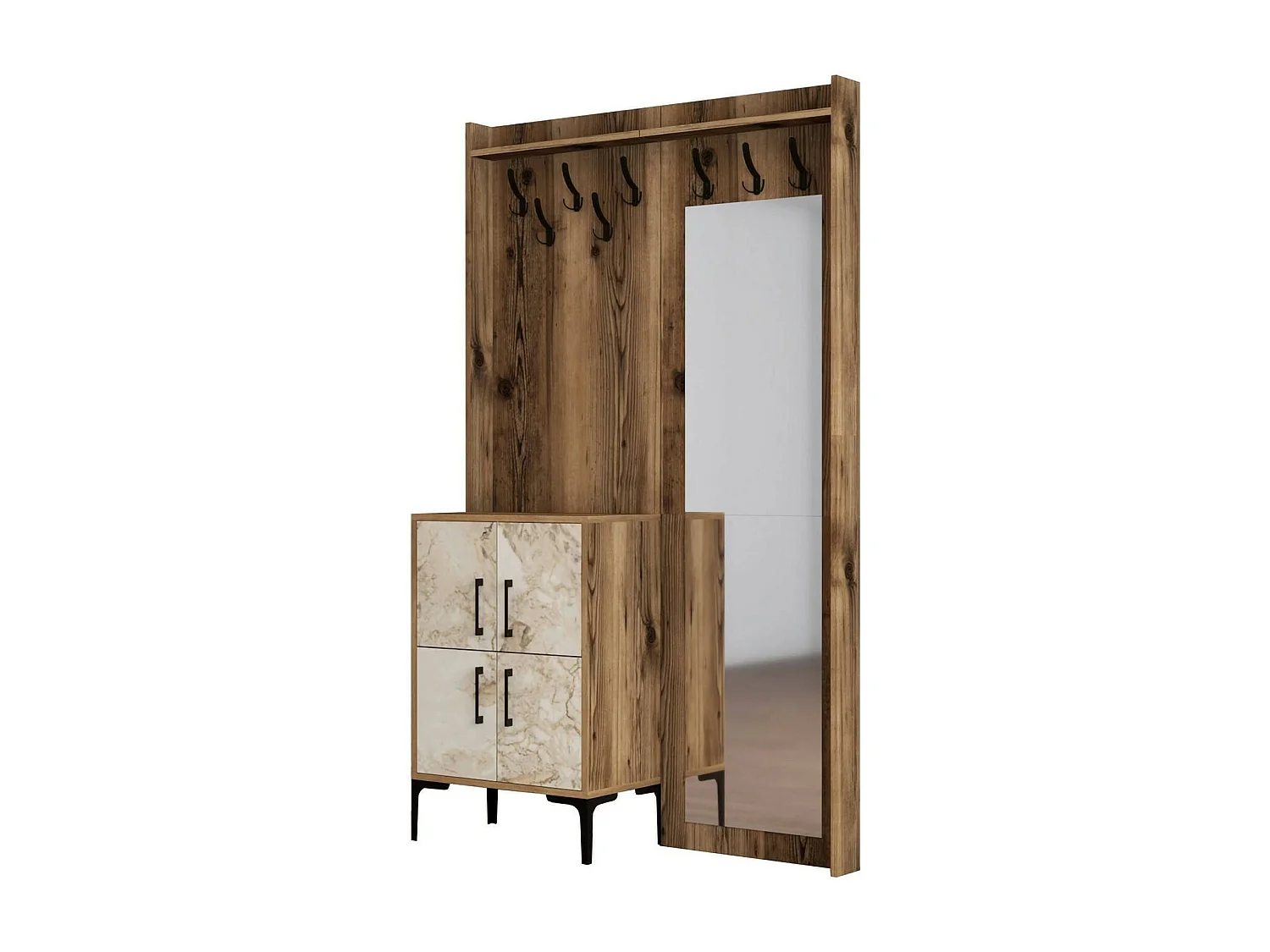 Muebles de entrada Dperron, Entrada para perchas, Composición para atrio, Consola de almacenamiento multifunción, 120x35h200 cm, Nogal y Blanco