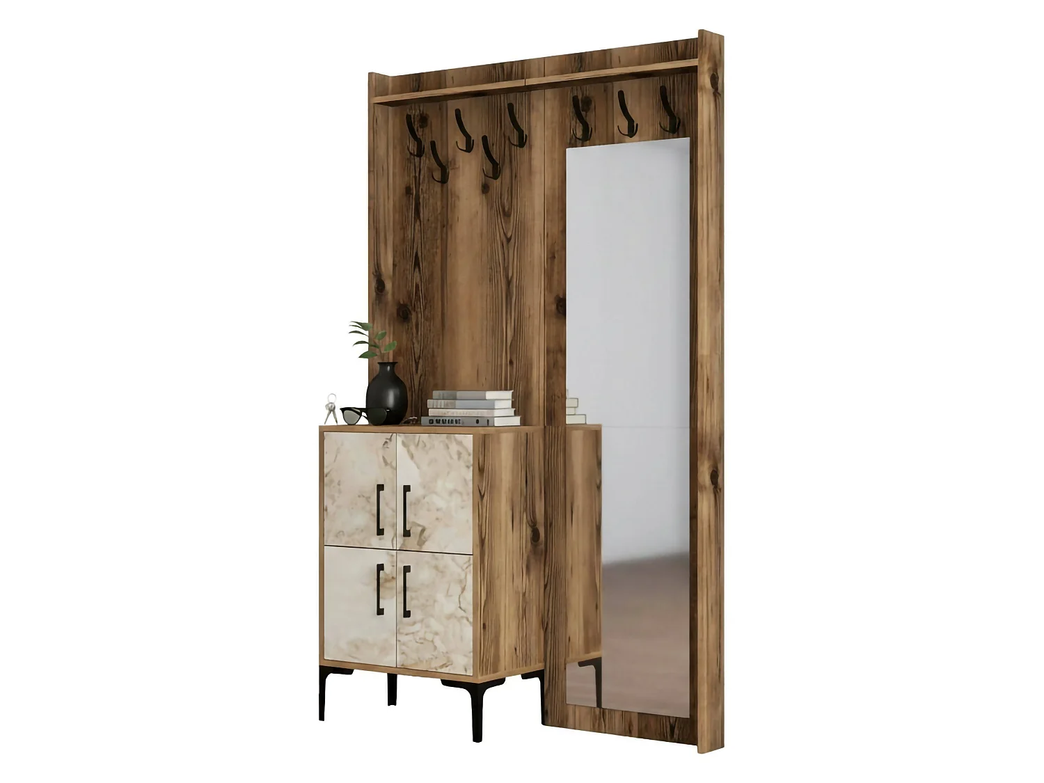 Mobile da Ingresso Isidore, Specchio Incluso, 35x120x200h cm Marrone Noce