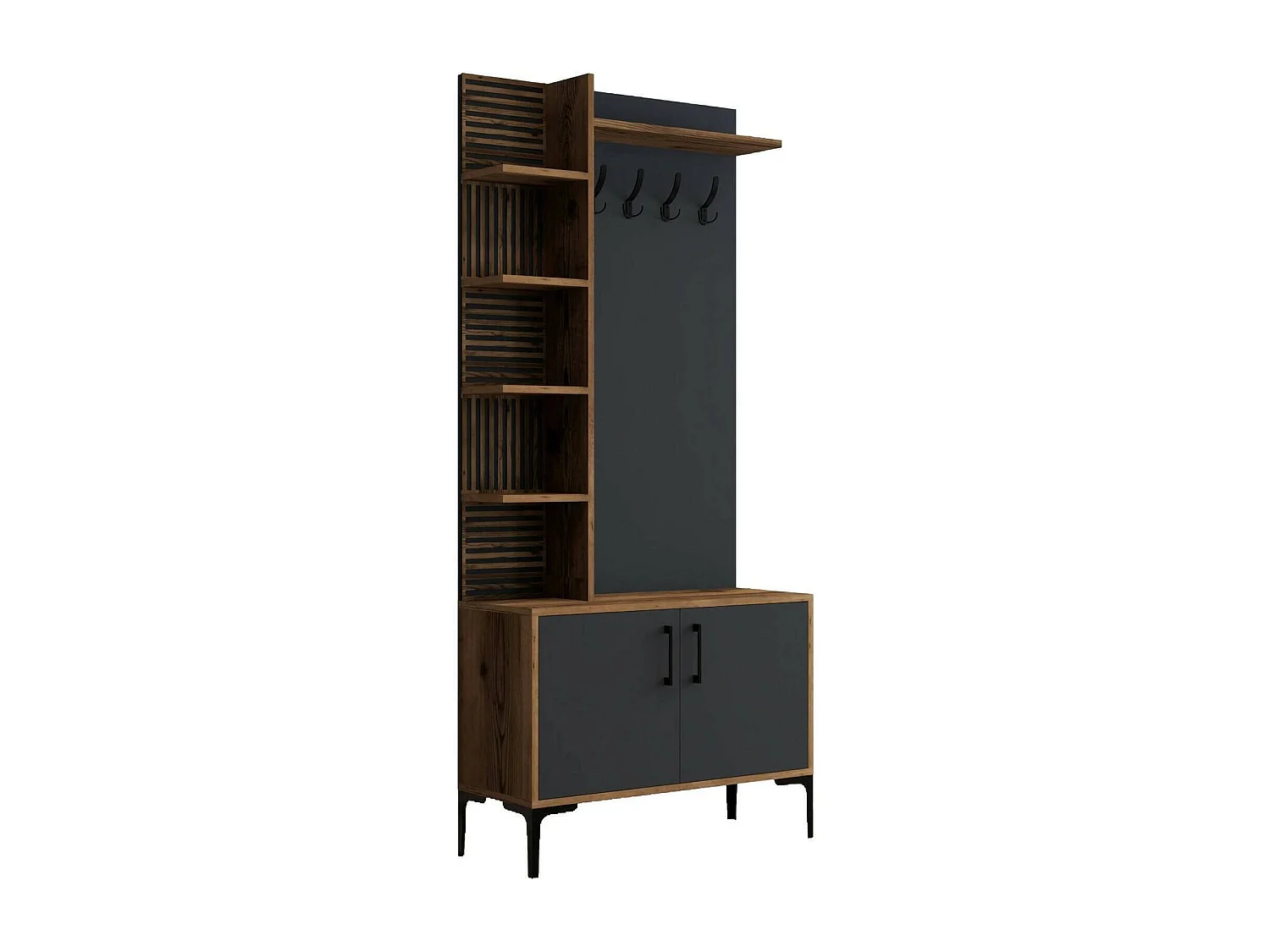 Muebles de entrada Dghilard, Entrada para perchas, Composición para atrio, Consola de almacenamiento multifunción, 90x35h200 cm, Nogal y Antracita