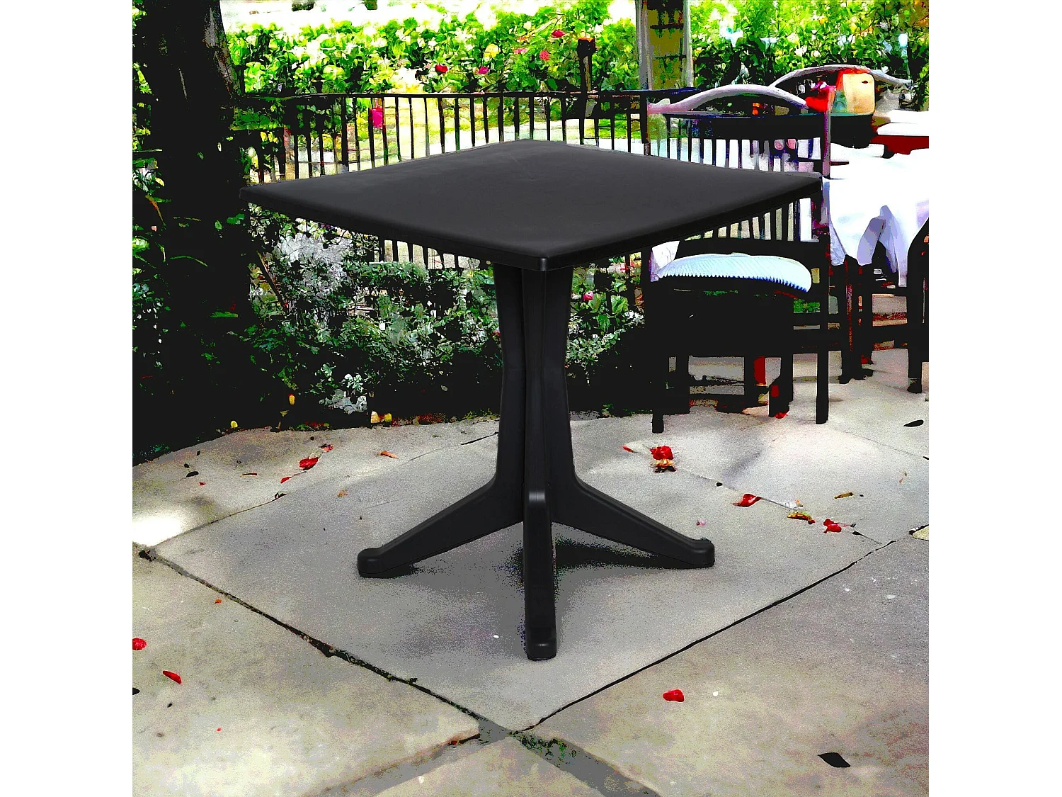 Gartentisch Dmondel, Feststehender quadratischer Tisch, Mehrzweck-Gartentisch, 100 % Made in Italy, 70x70h72 cm, Anthrazit