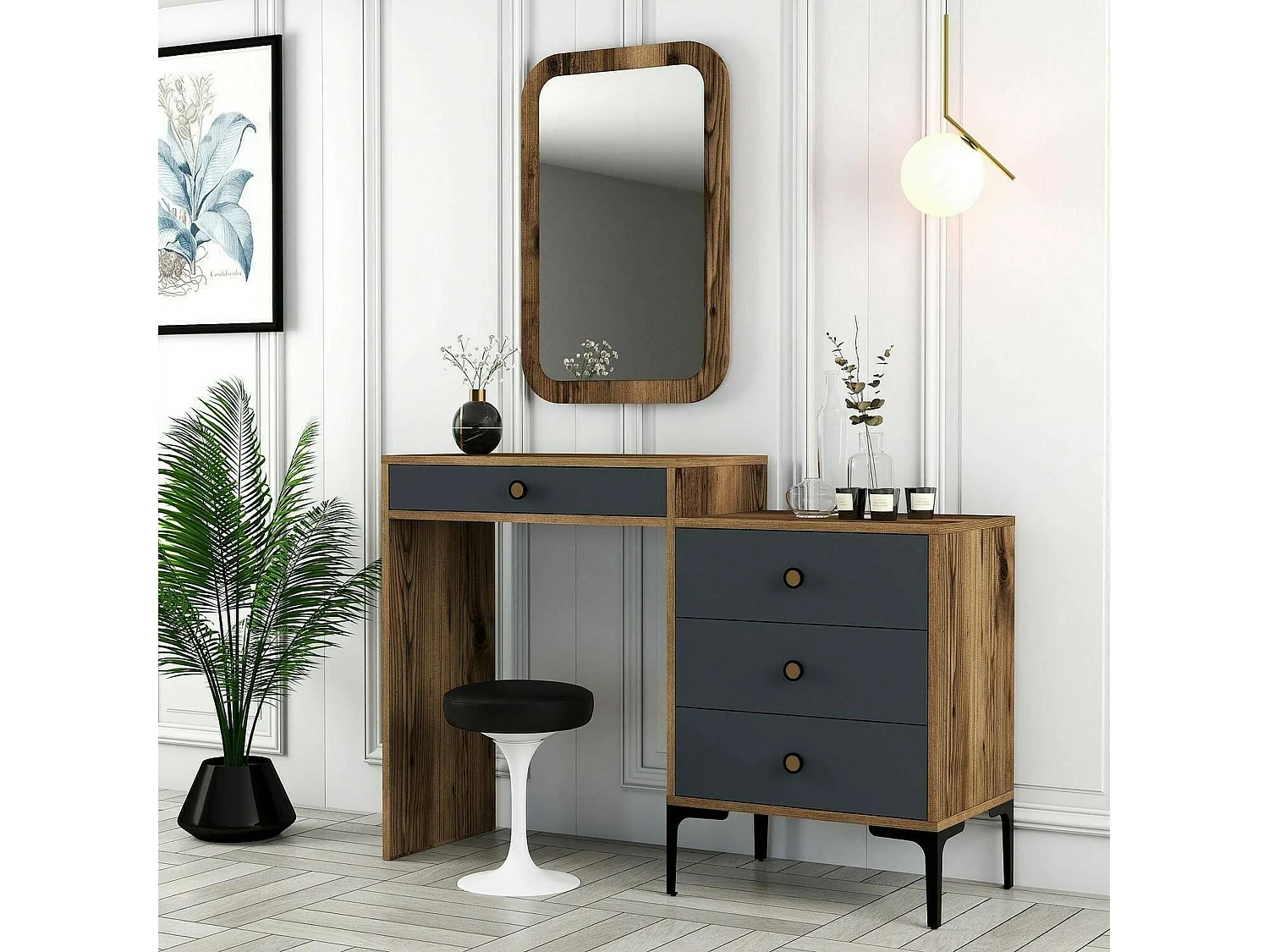 Consola Dpasqu, Mesa multiusos, Gabinete de soporte, Escritorio de pasillo, 124x40 h85 cm, Nogal y Antracita