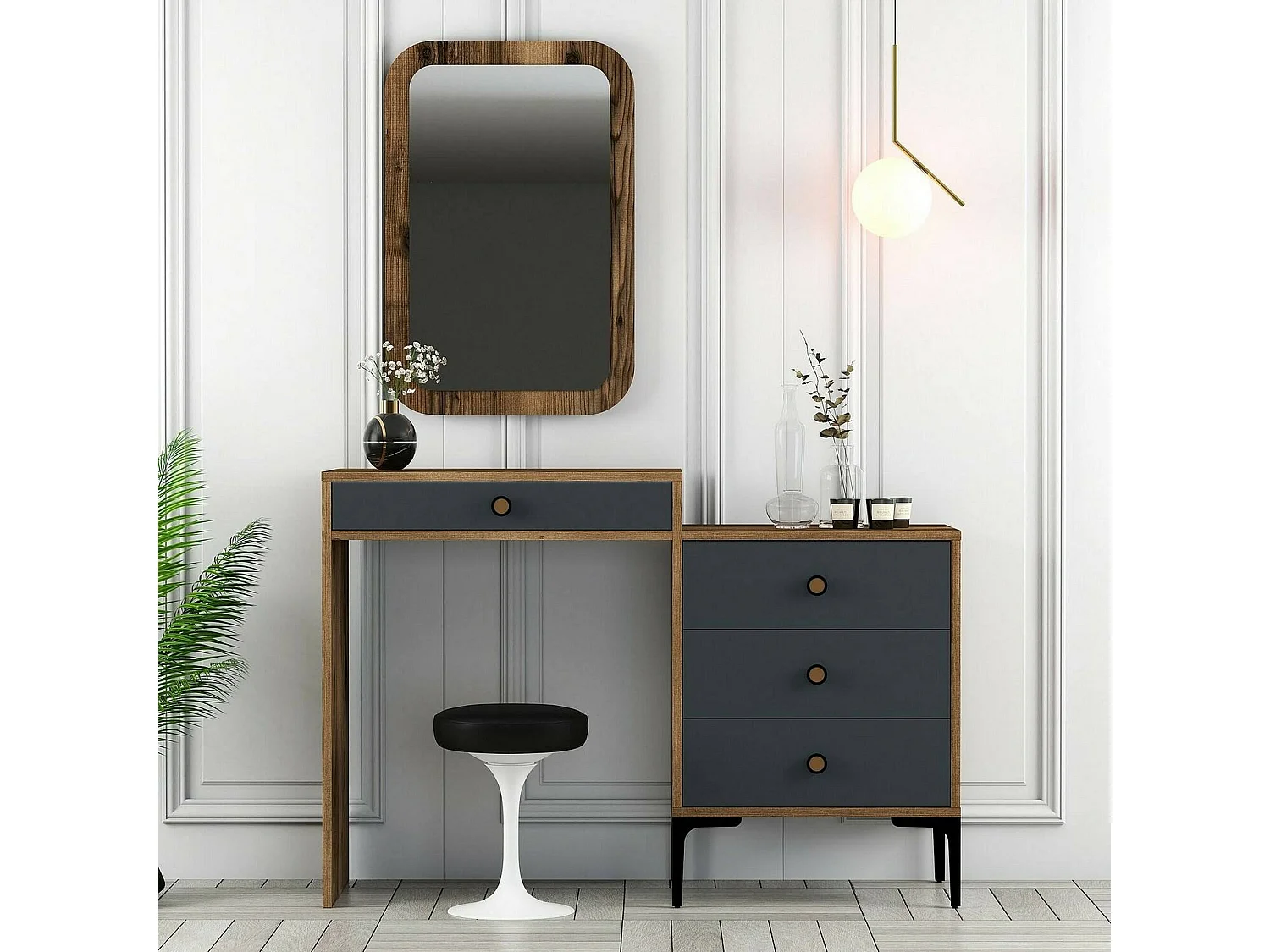 Consola Dpasqu, Mesa multiusos, Gabinete de soporte, Escritorio de pasillo, 124x40 h85 cm, Nogal y Antracita