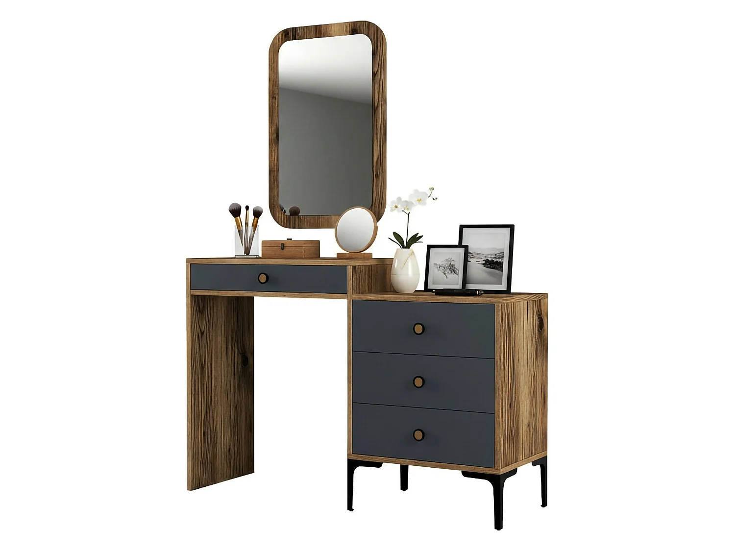 Dpasqu console, Multifunctionele tafel, Steunkast, Gangbureau, 124x40h85 cm, Walnoot en Antraciet