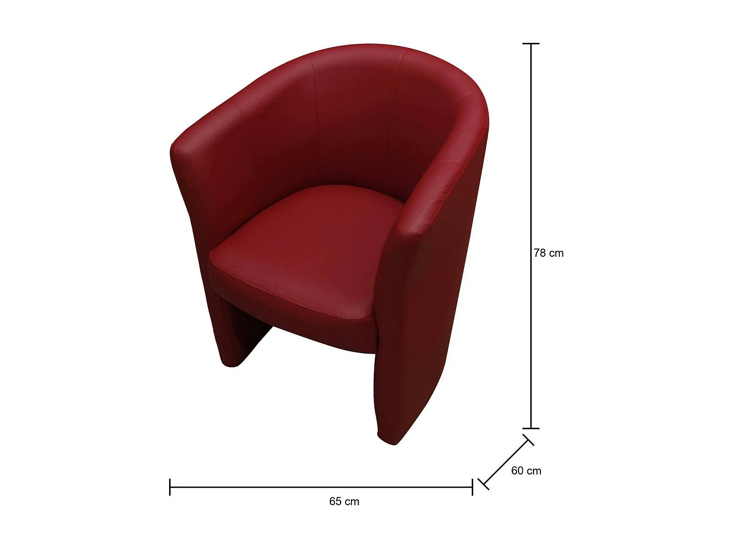 Fauteuil Dpanett, Fauteuil de salon, Siège rembourré, Chaise avec accoudoirs en éco-cuir, 64x63h76 cm, Rouge