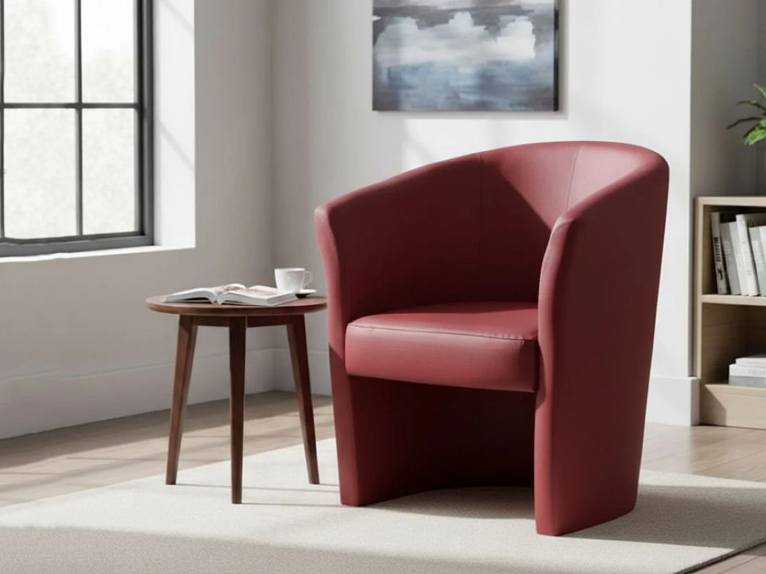 Fauteuil Dpanett, Fauteuil de salon, Siège rembourré, Chaise avec accoudoirs en éco-cuir, 64x63h76 cm, Rouge