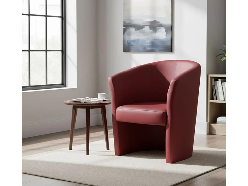 Dpanett fauteuil, Woonkamerfauteuil, Gestoffeerde zitting, Stoel met armleuningen van eco-leer, 64x63h76 cm, Rood