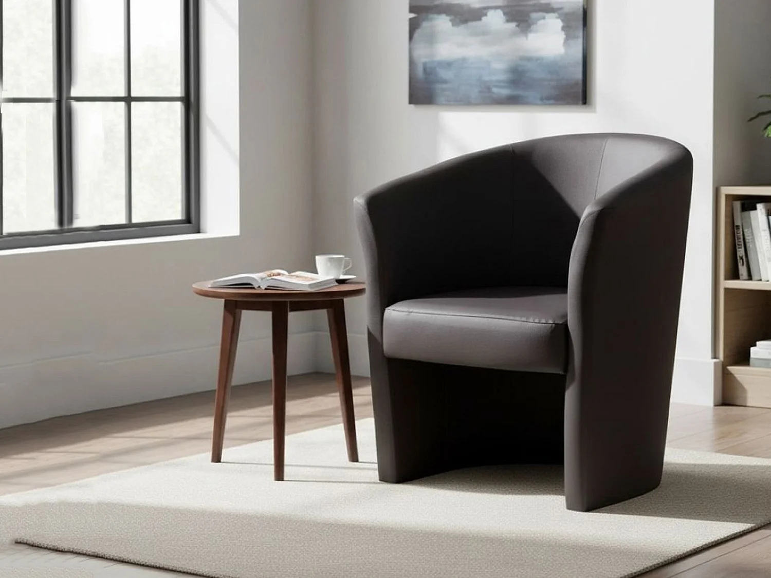 Fauteuil Dpanett, Fauteuil de salon, Siège rembourré, Chaise avec accoudoirs en éco-cuir, 64x63h76 cm, Noir