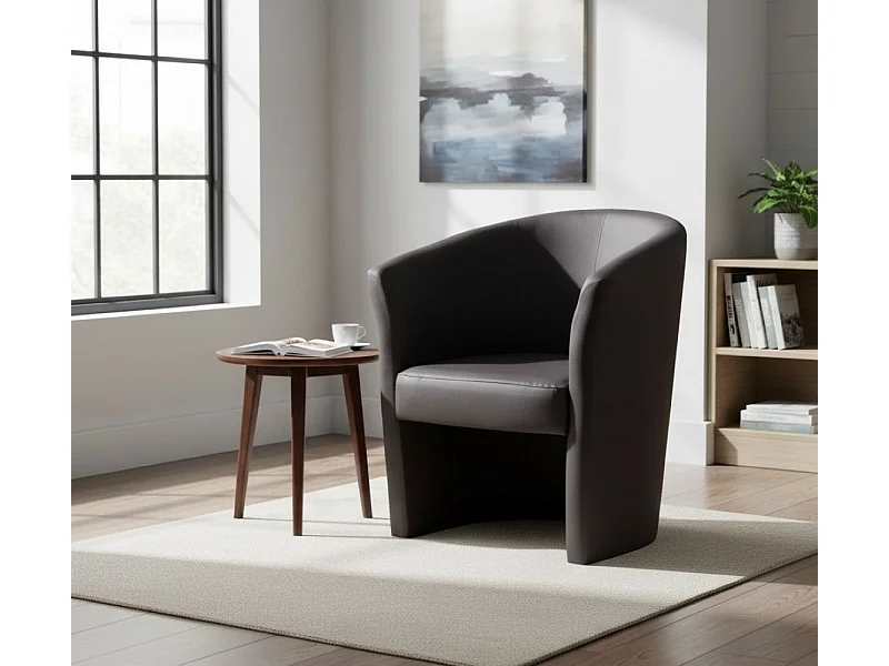 Sillón Dpanett, Sillón de salón, Asiento acolchado, Silla con reposabrazos de cuero ecológico, 64x63h76 cm, Negro