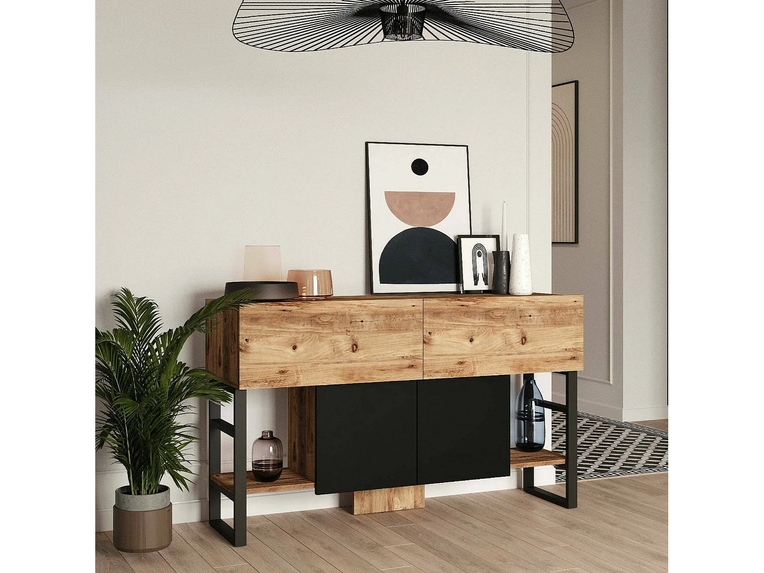 Consola Dmarfell, Mesa multiusos, Gabinete de soporte, Escritorio de pasillo, 139x43 h84 cm, Roble