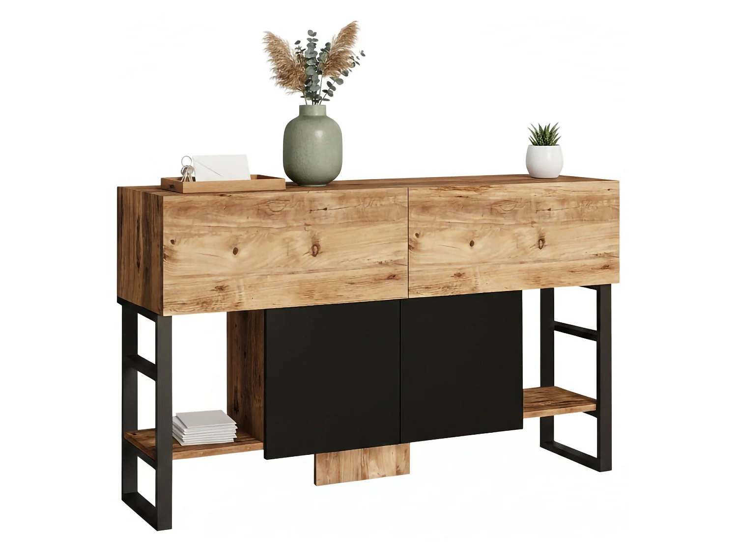 Consola Dmarfell, Mesa multiusos, Gabinete de soporte, Escritorio de pasillo, 139x43 h84 cm, Roble