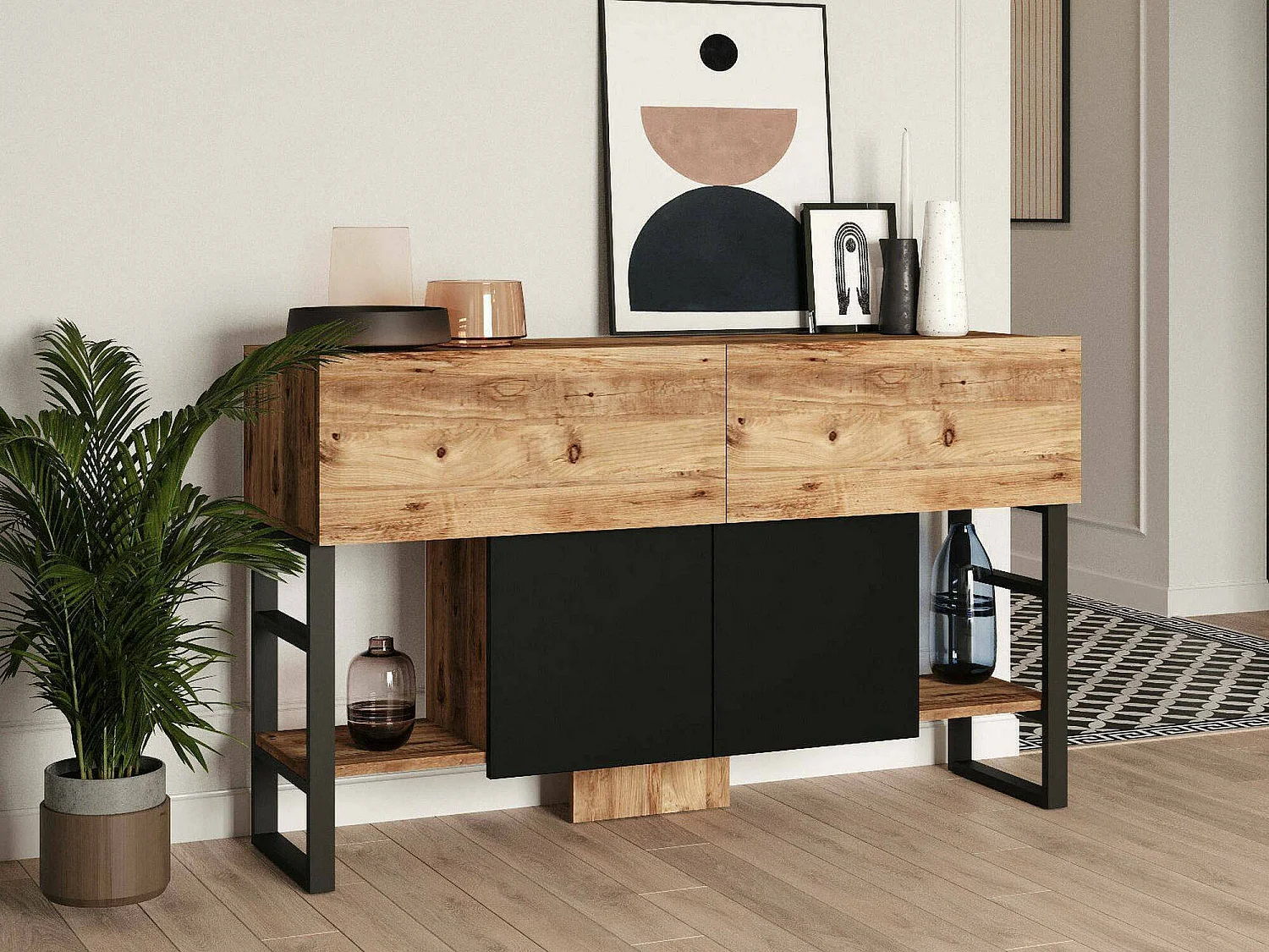 Consola Dmarfell, Mesa multiusos, Gabinete de soporte, Escritorio de pasillo, 139x43 h84 cm, Roble