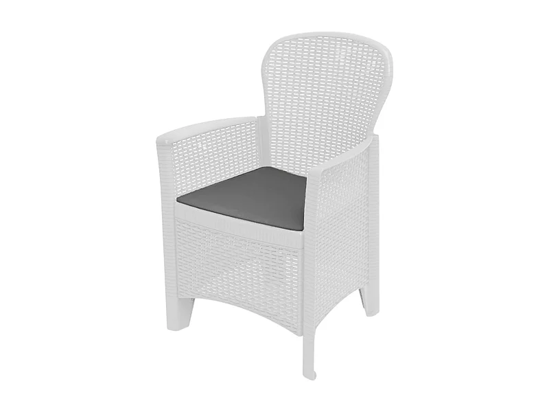 Silla de exterior Como, Asiento de jardín, Sillón de exterior efecto ratán, 100% Made in Italy, 60x58h89 cm, Blanco