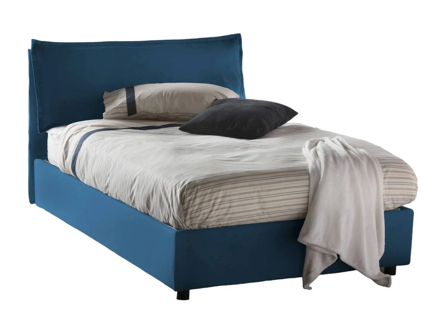 Lit double Dbegi, lit coffre avec revêtement en tissu, 100% Made in Italy, ouverture frontale, adapté pour matelas 120x200 cm, bleu