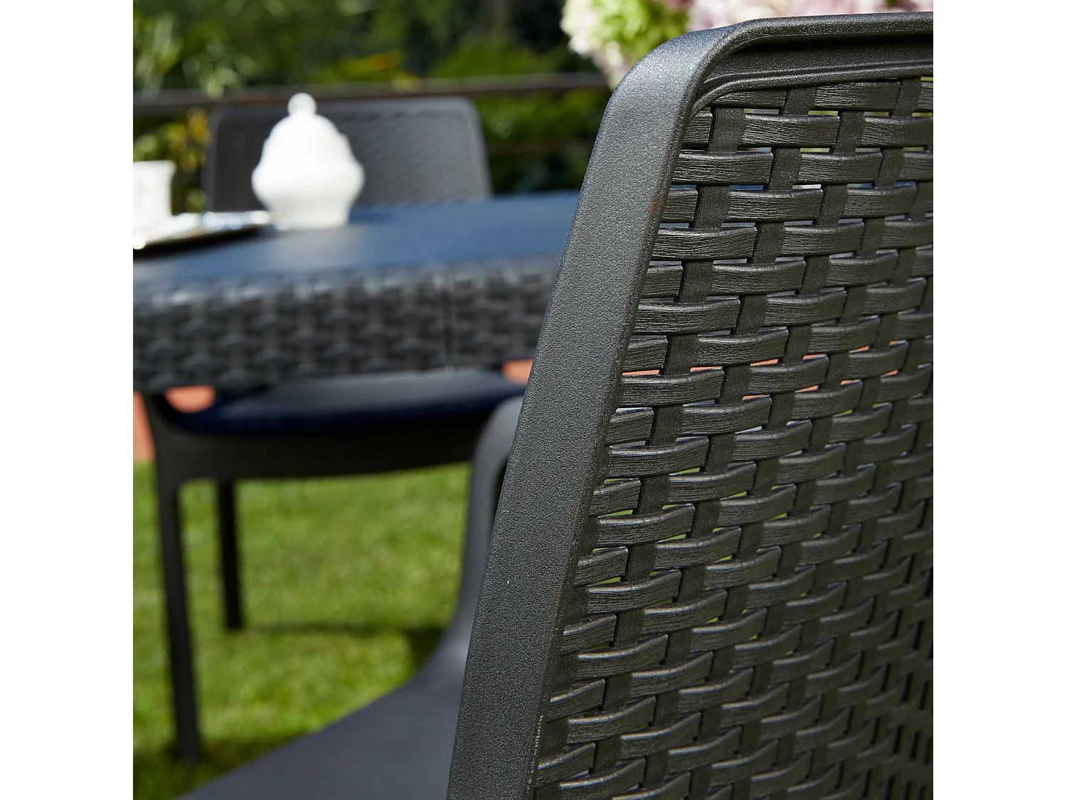 Chaise d'extérieur Torino, Siège de jardin, Chaise pour table à manger, Fauteuil d'extérieur effet rotin, 100% Made in Italy, 54x60h82 cm, Anthracite
