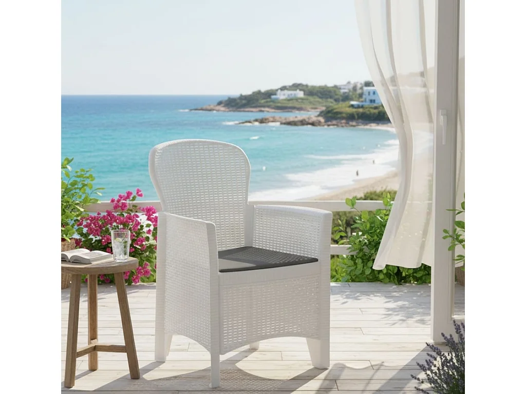 Chaise d'extérieur Dboatti, Siège de jardin, Fauteuil d'extérieur effet rotin, 100% Made in Italy, 60x58h89 cm, Blanc