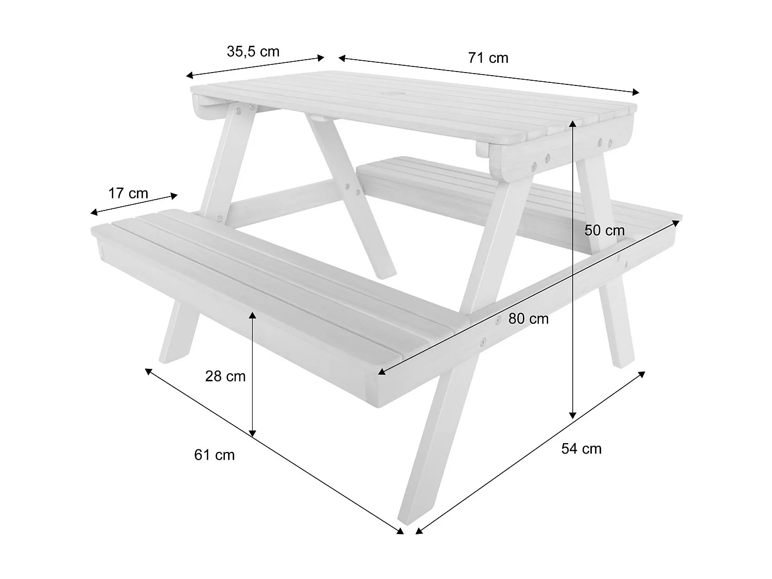 Table de pique-nique. salon de jardin enfant bois d'acacia + 2 places couleur teck clair et vert de gris
