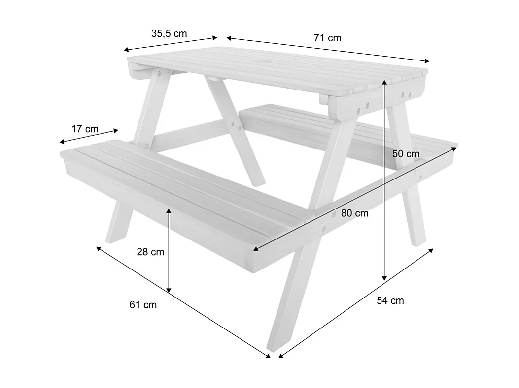 Table de pique-nique. salon de jardin enfant bois d'acacia + 2 places couleur teck clair et vert de gris