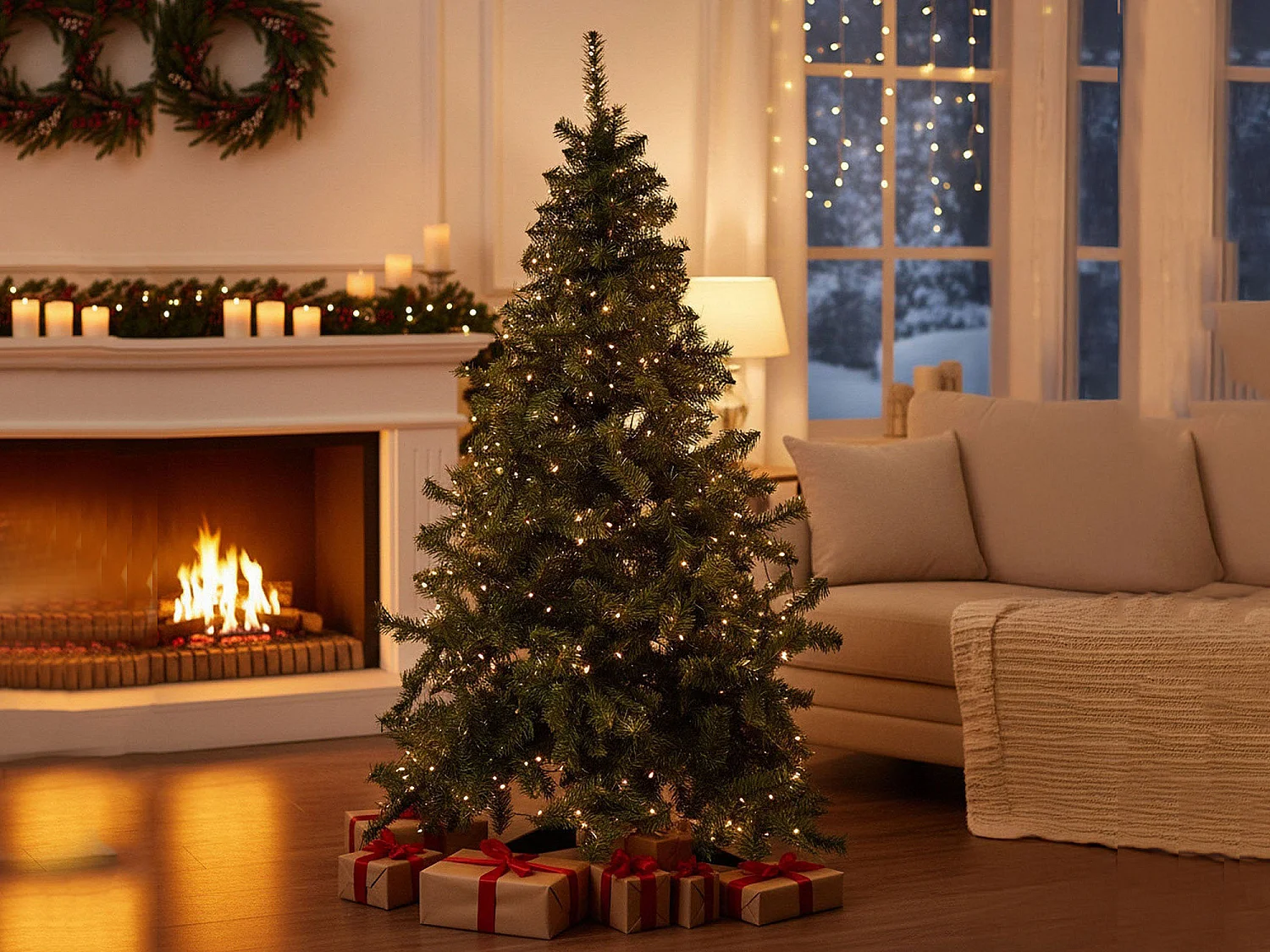 Kerstboom van glitterfolie, 91 takken, gemaakt in Italië, 250h cm groen, takken afzonderlijk uitvouwbaar, vlamvertragend