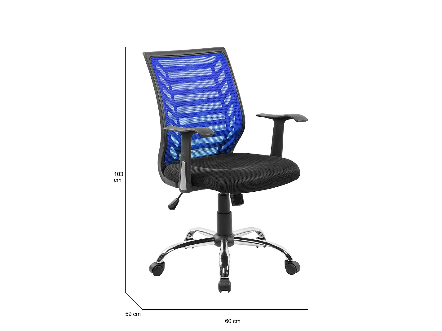 Silla de oficina Harbour, Silla de trabajo de malla con reposabrazos, Asiento de oficina ergonómico, 59x60h93/103 cm, Negro y Azul