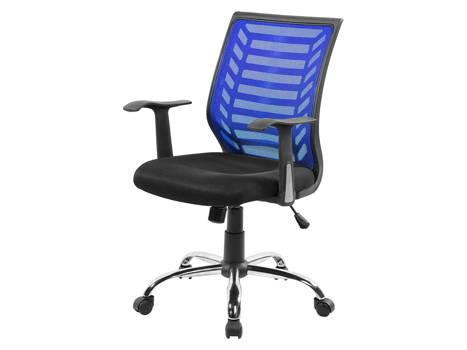 Silla de oficina Harbour, Silla de trabajo de malla con reposabrazos, Asiento de oficina ergonómico, 59x60h93/103 cm, Negro y Azul