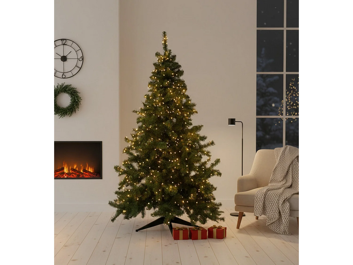 Weihnachtsbaum 150 cm Tinsel, Künstliche Kiefer, Realistischer Baum, Tannenbaum, Made in Italy, 100x100 h150 cm, Grün