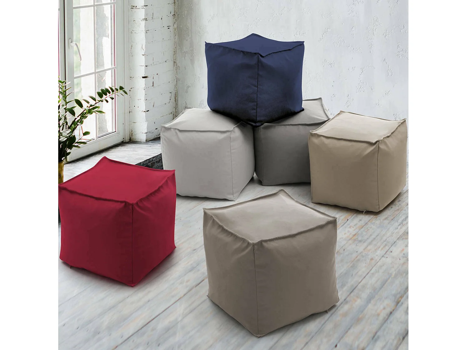 Pouf Annalaura, Pouf multifonctionnel, Fauteuil relaxant en tissu rembourré, 100% Made in Italy, 45x45h45 cm, Taupe