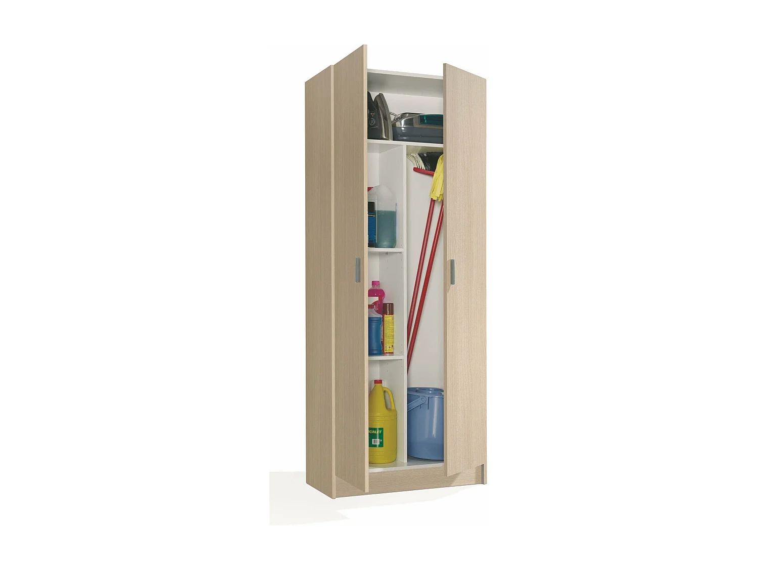 Charleston Mehrzweckgarderobe, Besenschrank mit 2 Türen, Schuhregal mit Regalen, Besengarderobe, cm73x37h180 cm, Eiche