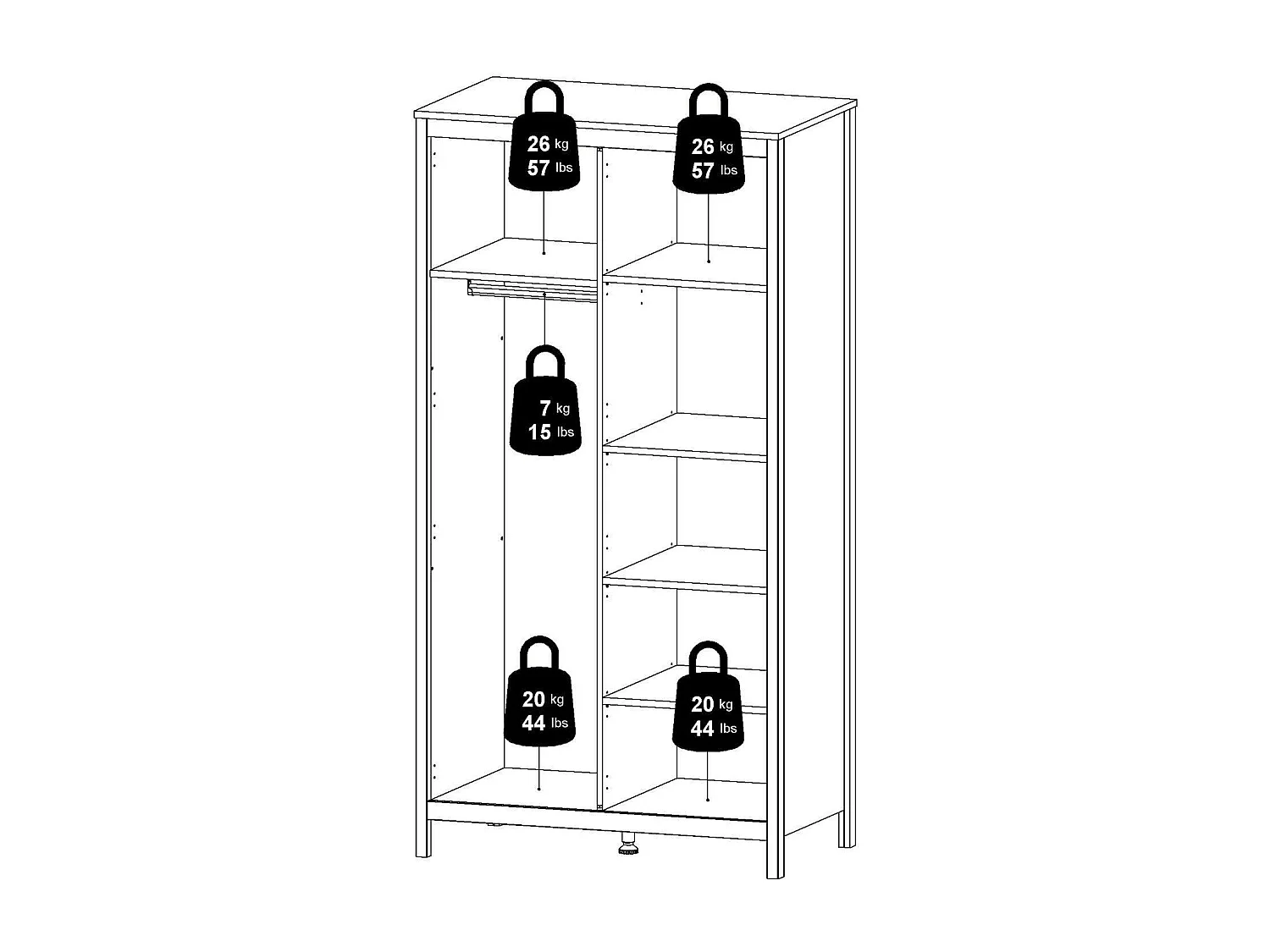 Garde-robe 2 portes Dsciacc, Meubles de chambre, Penderie de plain-pied, Placard à vêtements, 102x58 h199 cm, Noir