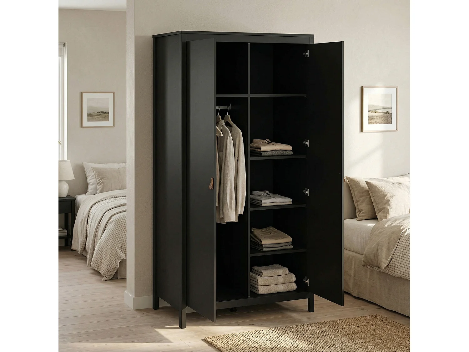 Garde-robe 2 portes Dsciacc, Meubles de chambre, Penderie de plain-pied, Placard à vêtements, 102x58 h199 cm, Noir