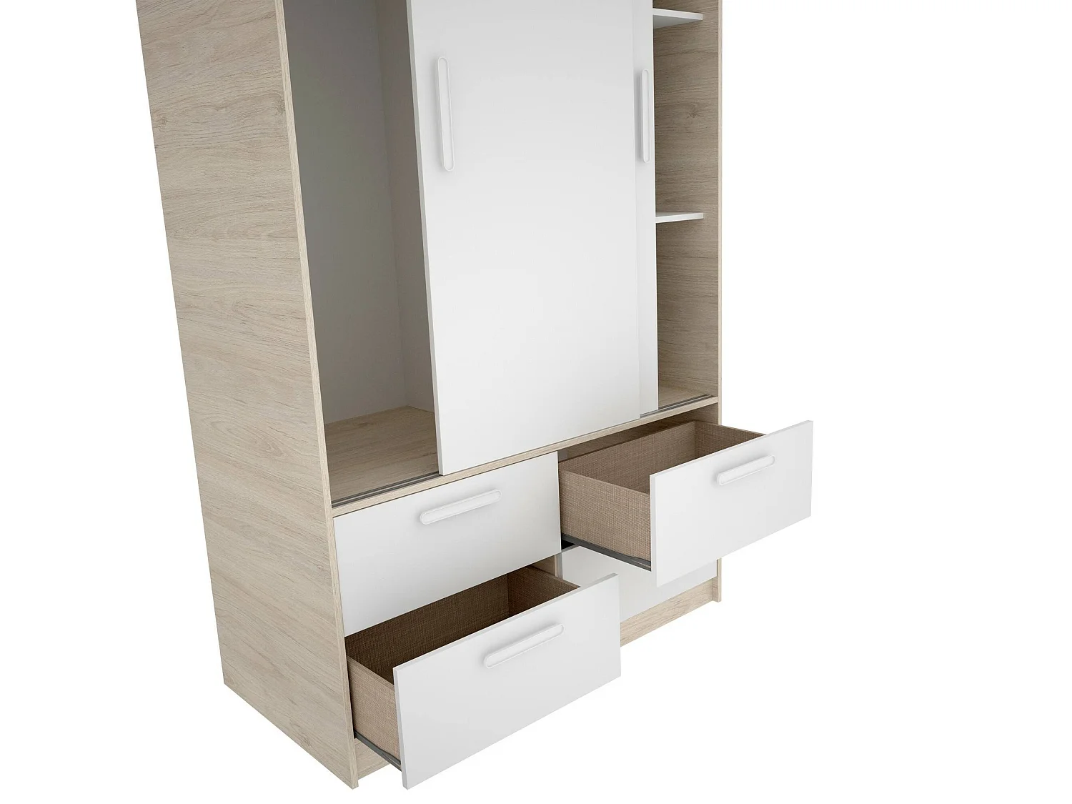 Kleiderschrank 2 Türen Dbradle, Schlafzimmermöbel, Schrank, Garderobe, 120x60 h204 cm, WeiÃŸ und Eiche