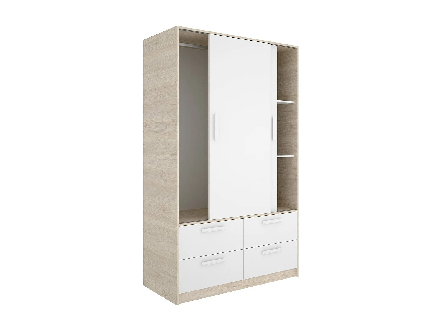Kleiderschrank 2 Türen Dbradle, Schlafzimmermöbel, Schrank, Garderobe, 120x60 h204 cm, WeiÃŸ und Eiche