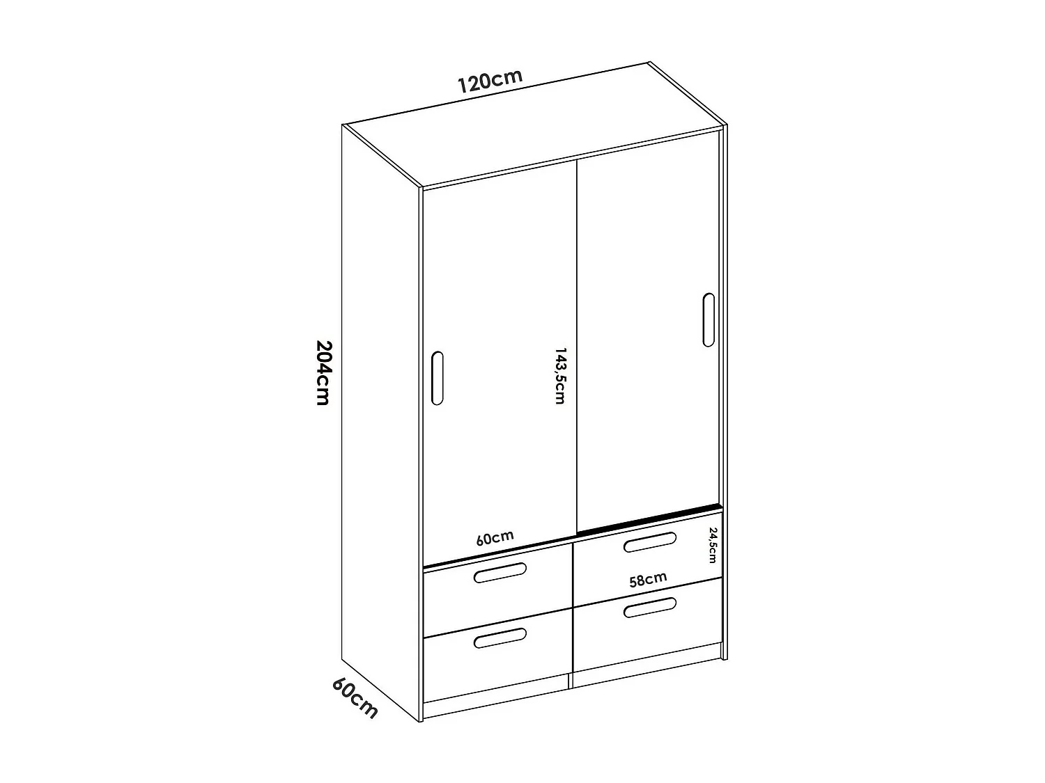 Garde-robe 2 portes Dbradle, Meubles de chambre, Penderie de plain-pied, Placard à vêtements, 120x60 h204 cm, Blanc et Chêne clair