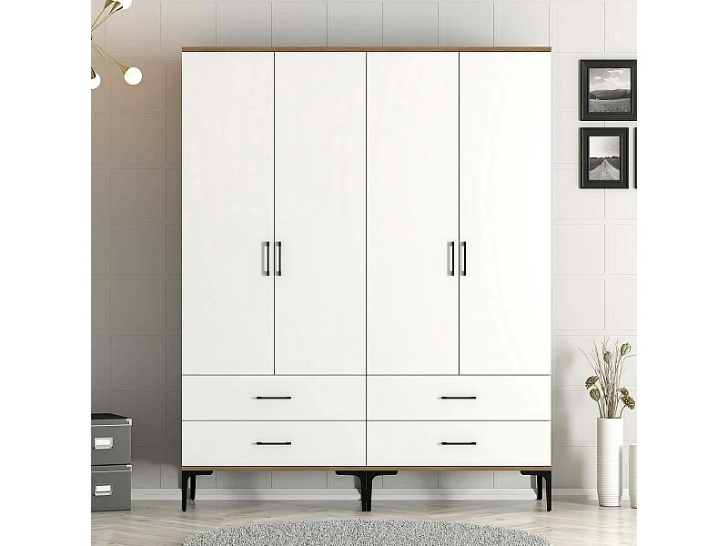 GroÃŸer Kleiderschrank Dfurlott, Schlafzimmermöbel, Schrank, Garderobe, 160x201h48 cm, Walnuss und WeiÃŸ