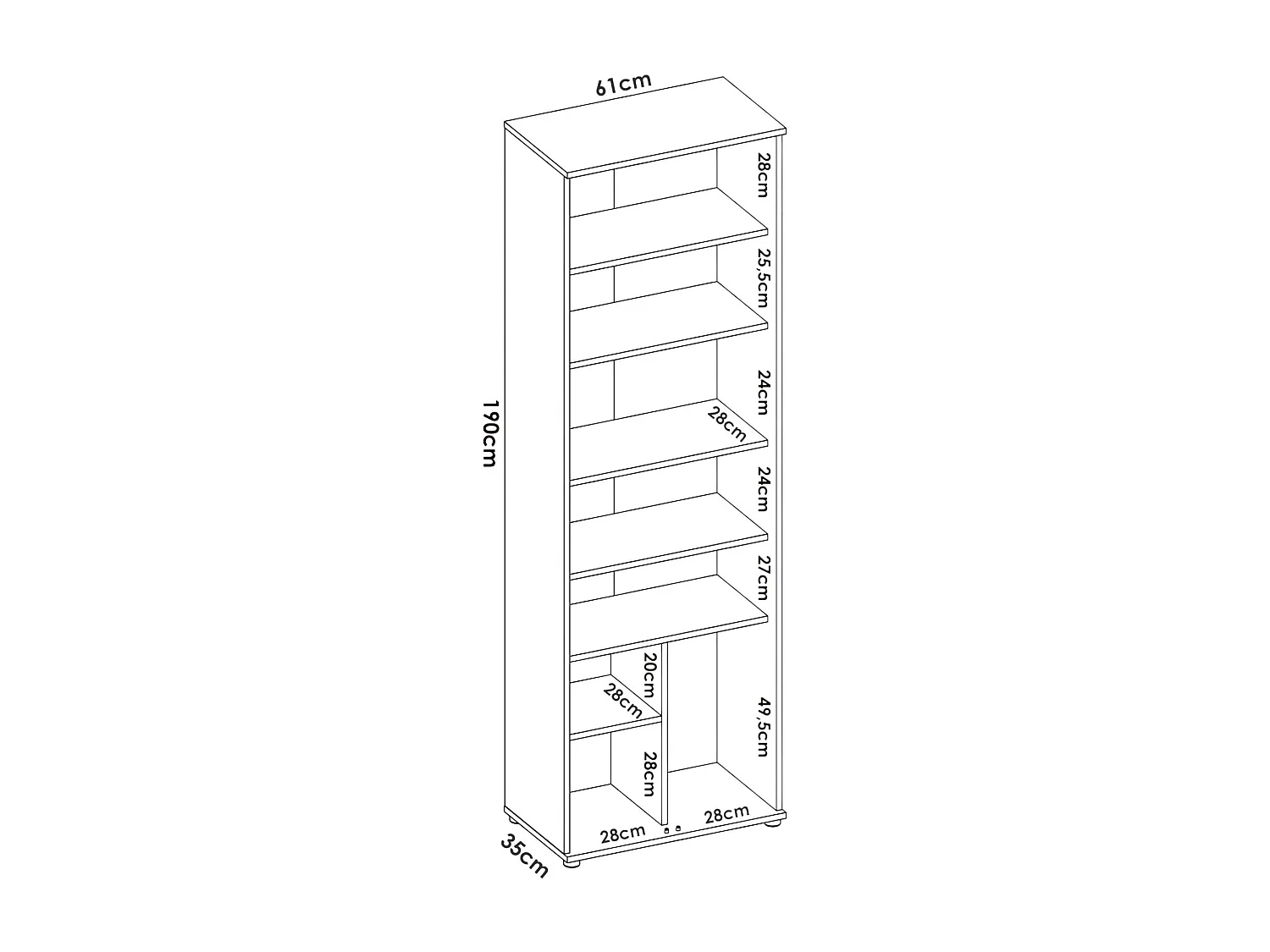 Armoire polyvalente Dmiani, Unité de rangement multifonctionnelle, Armoire avec 2 portes, 61x35h190 cm, Blanc
