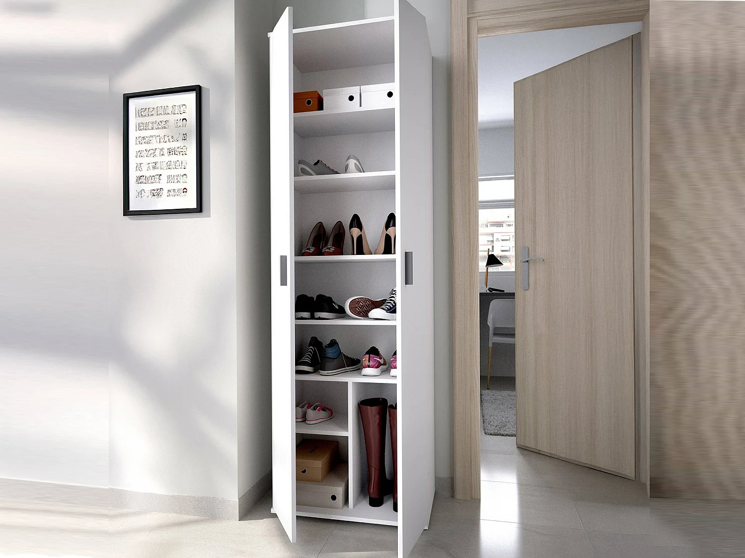 Armoire polyvalente Dmiani, Unité de rangement multifonctionnelle, Armoire avec 2 portes, 61x35h190 cm, Blanc