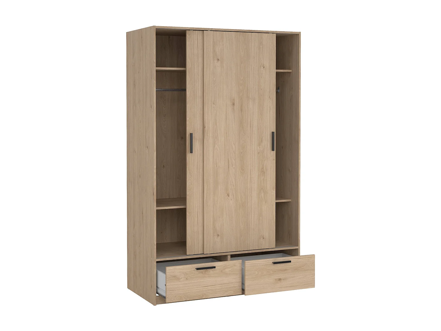 Garde-robe 2 portes Dschoute, Meubles de chambre, Penderie de plain-pied, Placard à vêtements, 121x60 h200 cm, Chêne clair