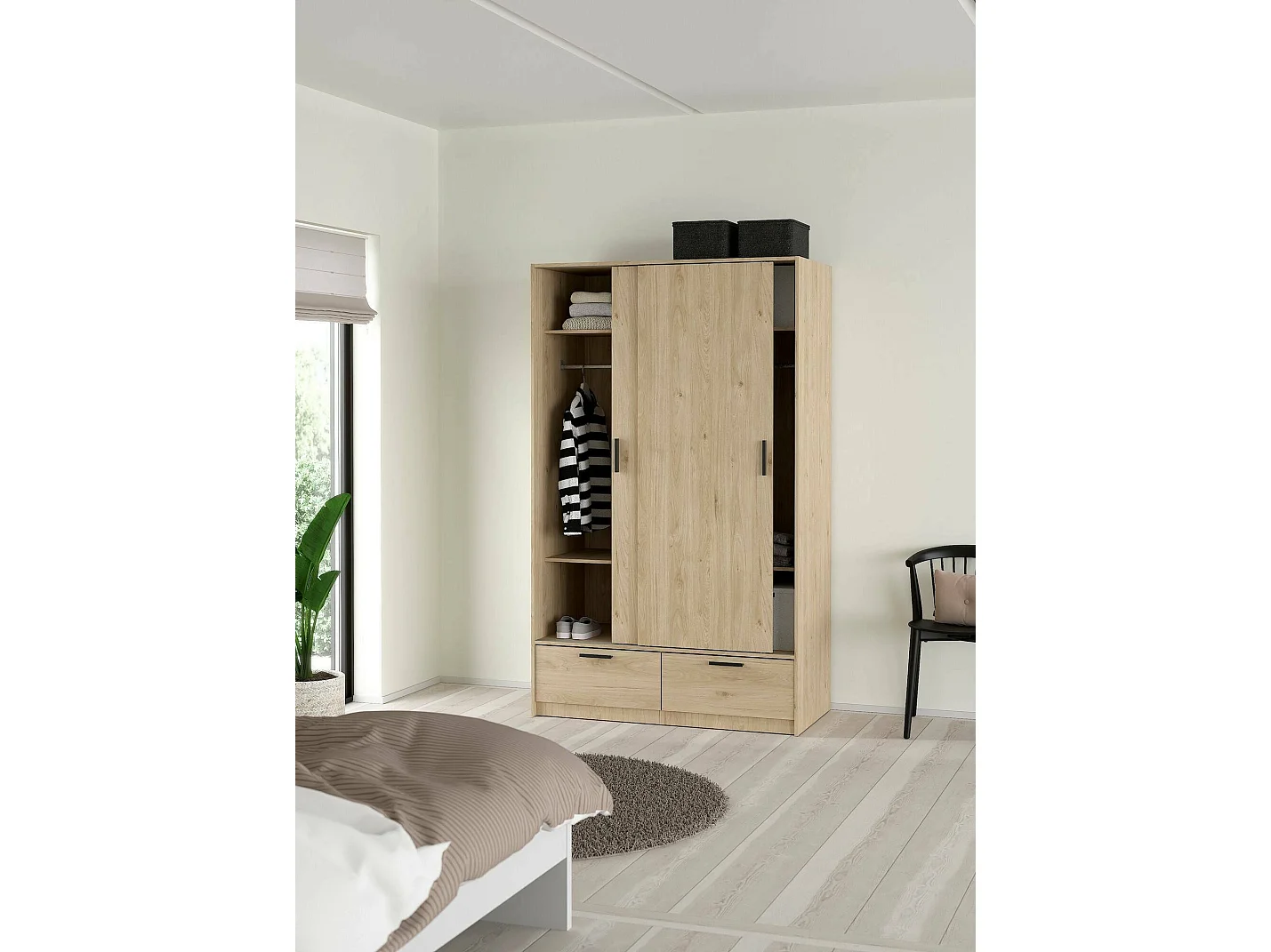 Garde-robe 2 portes Dschoute, Meubles de chambre, Penderie de plain-pied, Placard à vêtements, 121x60 h200 cm, Chêne clair