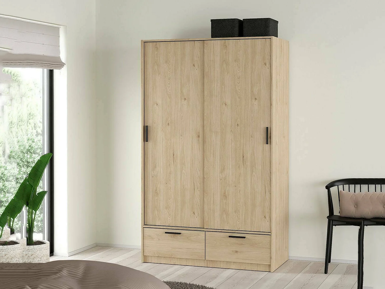 Garde-robe 2 portes Dschoute, Meubles de chambre, Penderie de plain-pied, Placard à vêtements, 121x60 h200 cm, Chêne clair