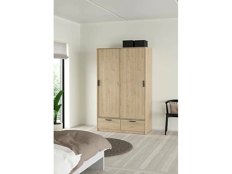 Dschoute 2-deurskast, Slaapkamermeubel, Inloopkast, Kledingkast, 121x60 h200 cm, Eiken