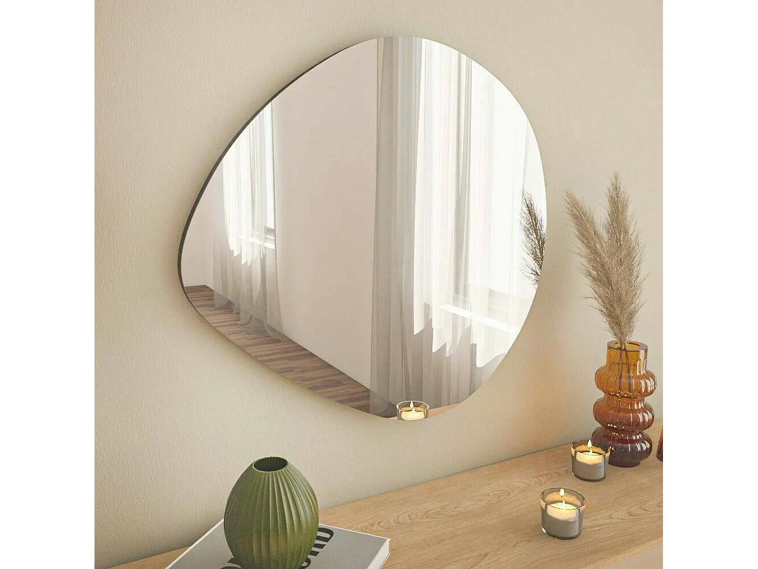 Miroir Menkar, Verre miroité, Objet d'ameublement mural, Décoration avec miroir, 60x2h60 cm, Noir