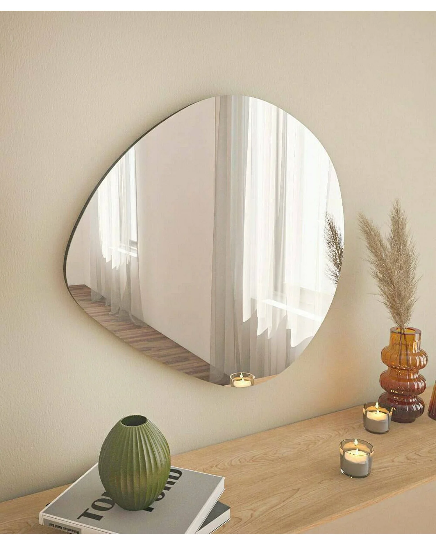 Miroir Menkar, Verre miroité, Objet d'ameublement mural, Décoration avec miroir, 60x2h60 cm, Noir