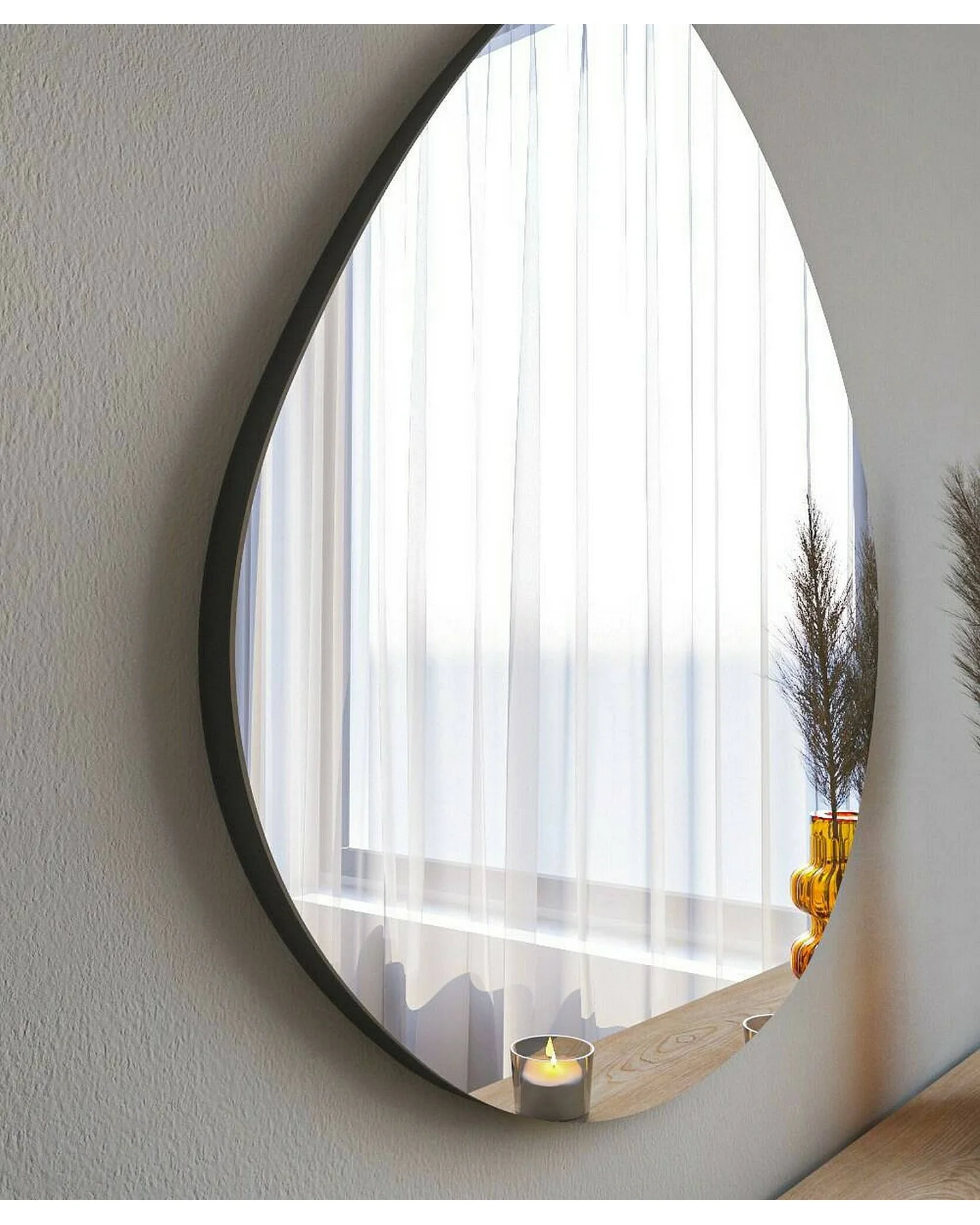 Miroir Menkar, Verre miroité, Objet d'ameublement mural, Décoration avec miroir, 60x2h60 cm, Noir