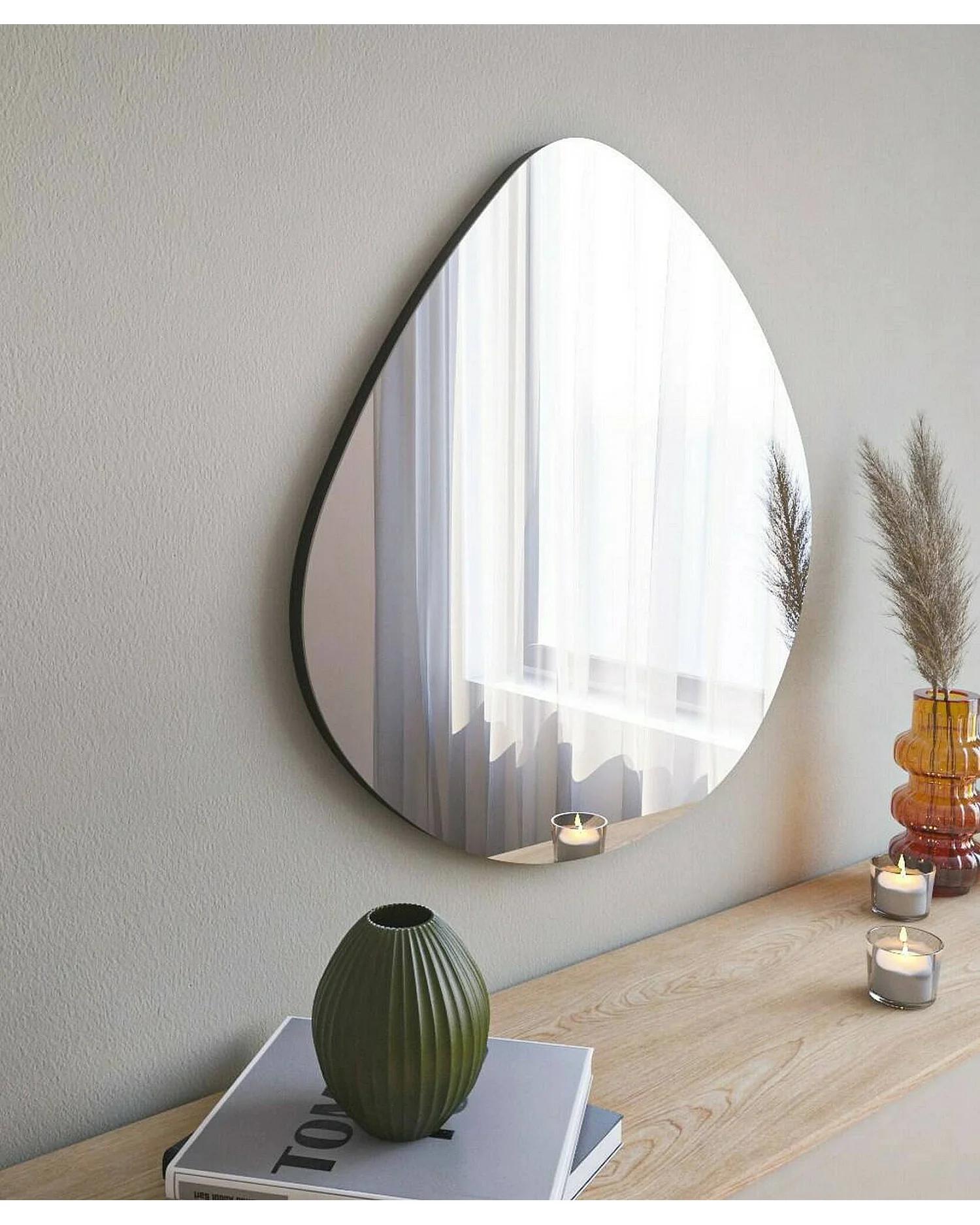 Miroir Menkar, Verre miroité, Objet d'ameublement mural, Décoration avec miroir, 60x2h60 cm, Noir