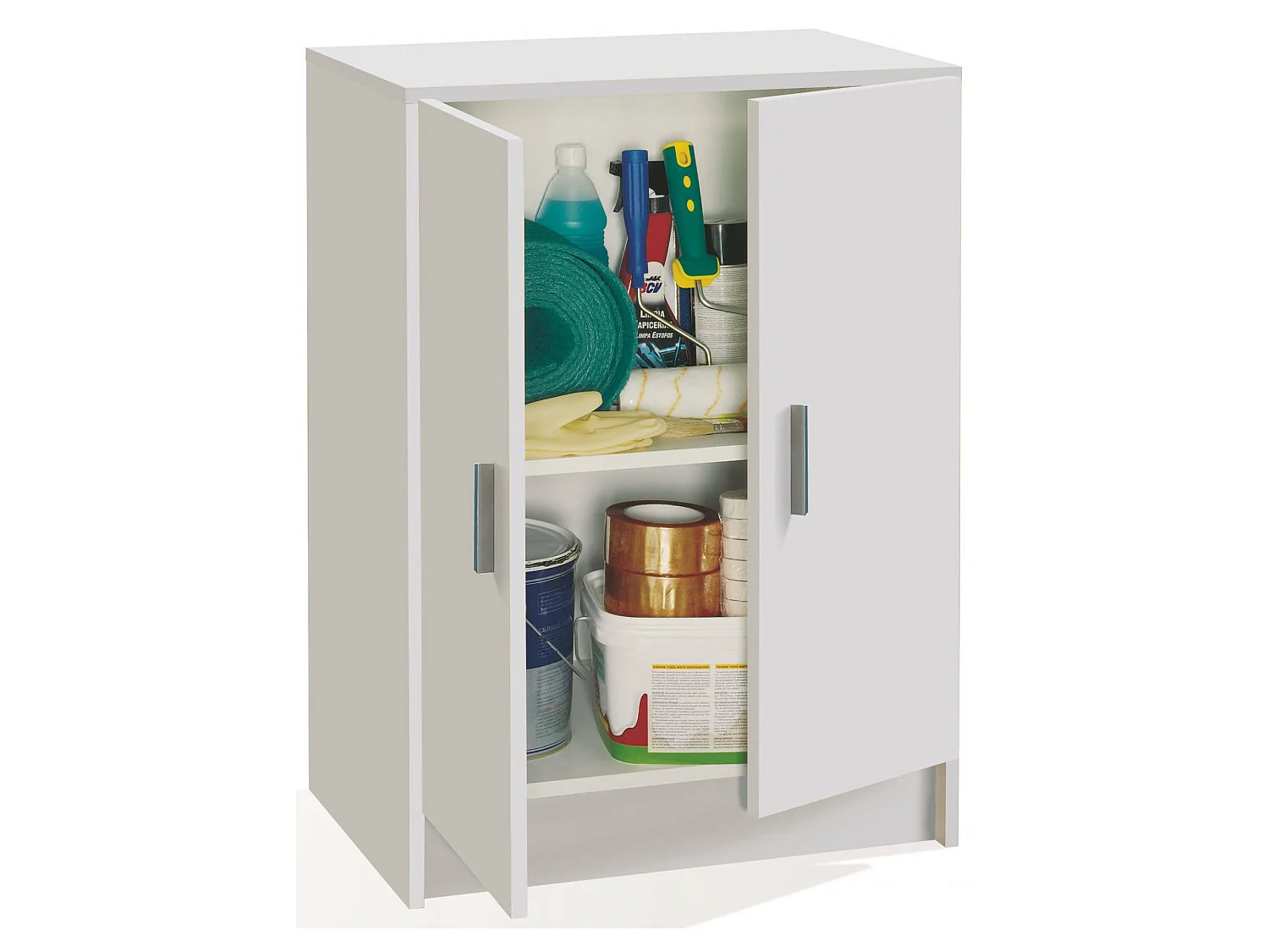 Armoire polyvalente Dhot, Armoire auxiliaire basse avec 2 portes, Étagère à chaussures avec 1 étagère, Armoire multifonctionnelle, 59x37h80 cm, Blanc