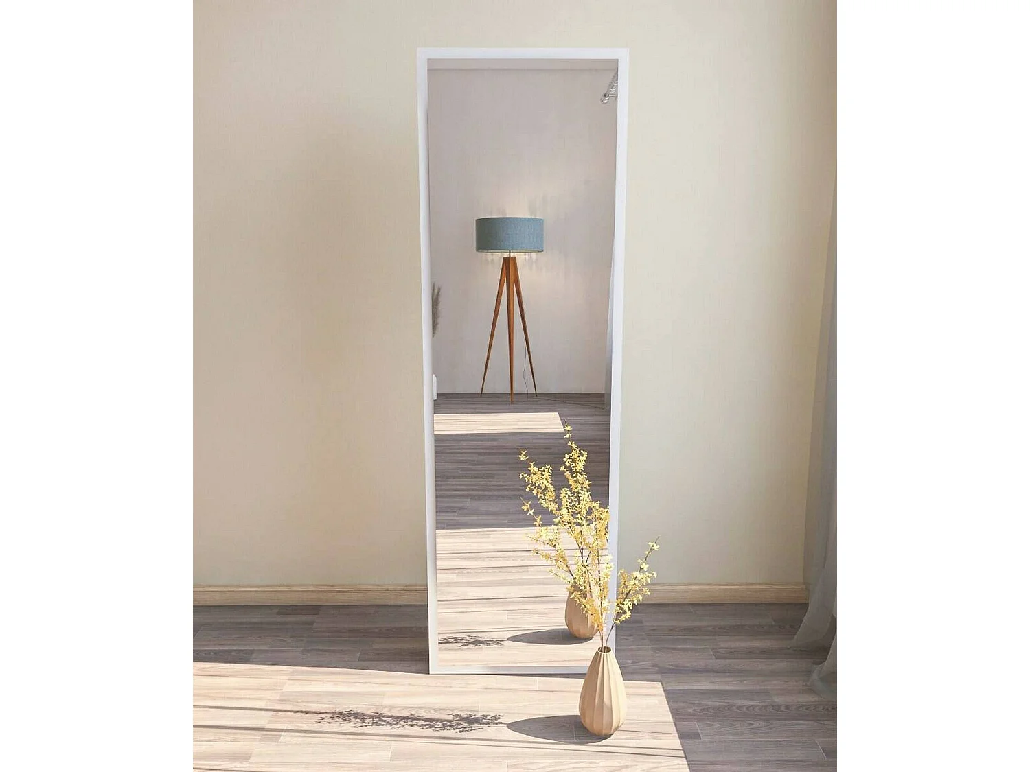Miroir Alp, Verre miroité, Objet d'ameublement mural, Décoration avec miroir, 50x2h160 cm, Blanc