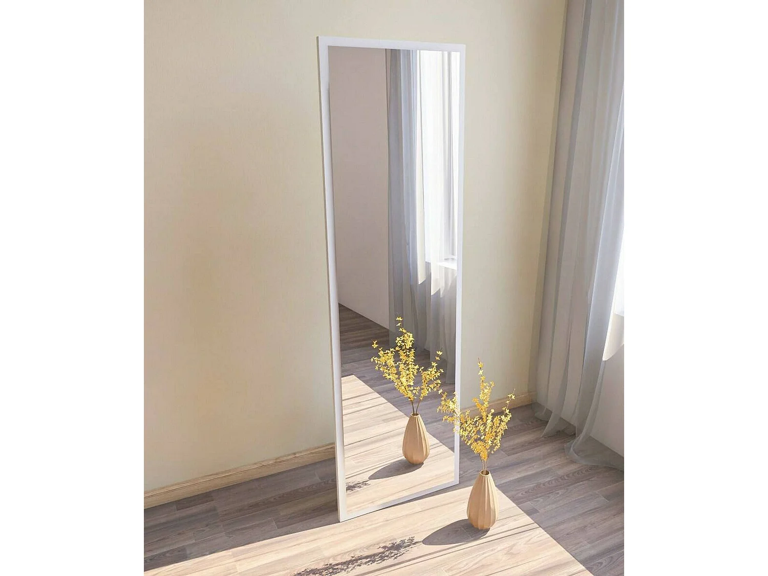 Miroir Alp, Verre miroité, Objet d'ameublement mural, Décoration avec miroir, 50x2h160 cm, Blanc