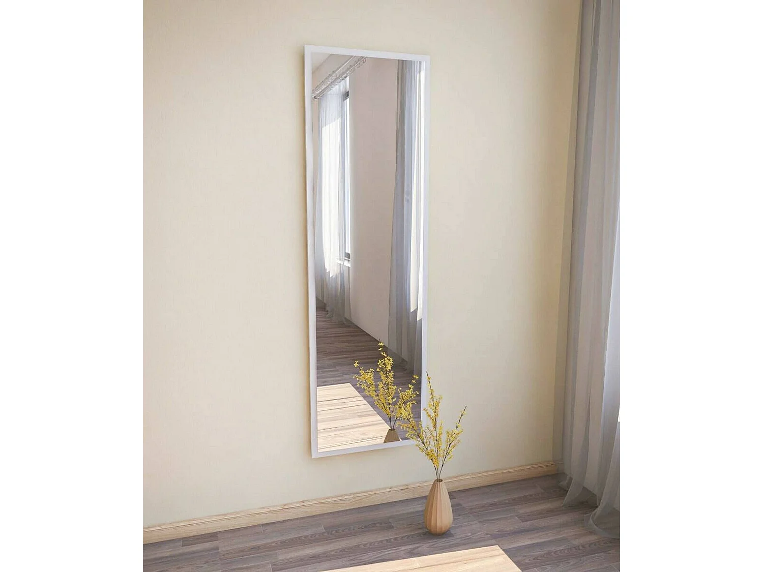 Miroir Alp, Verre miroité, Objet d'ameublement mural, Décoration avec miroir, 50x2h160 cm, Blanc