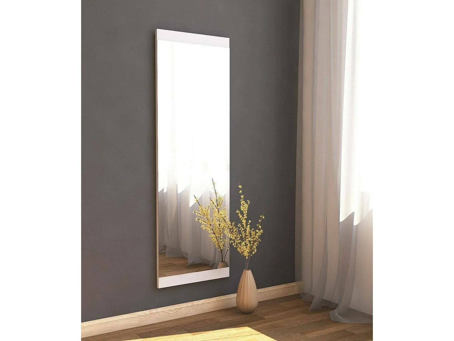 Miroir Acamar, Verre miroité, Objet d'ameublement mural, Décoration avec miroir, 40x2h120 cm, Blanc