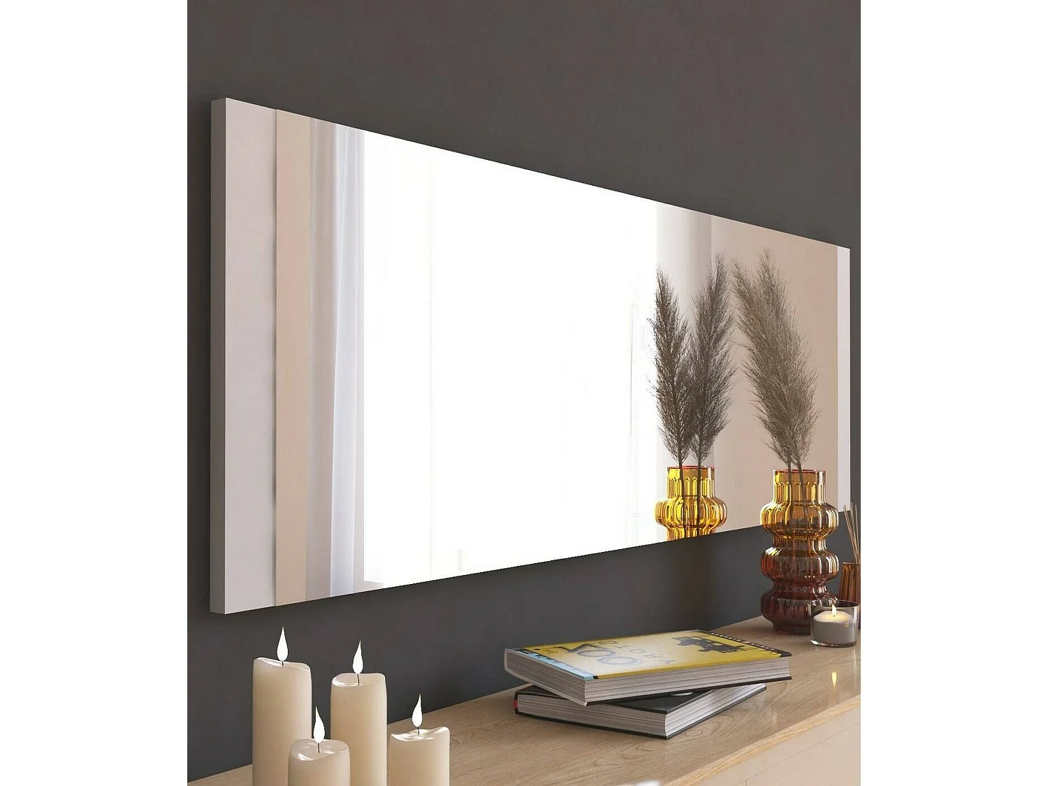 Miroir Acamar, Verre miroité, Objet d'ameublement mural, Décoration avec miroir, 40x2h120 cm, Blanc